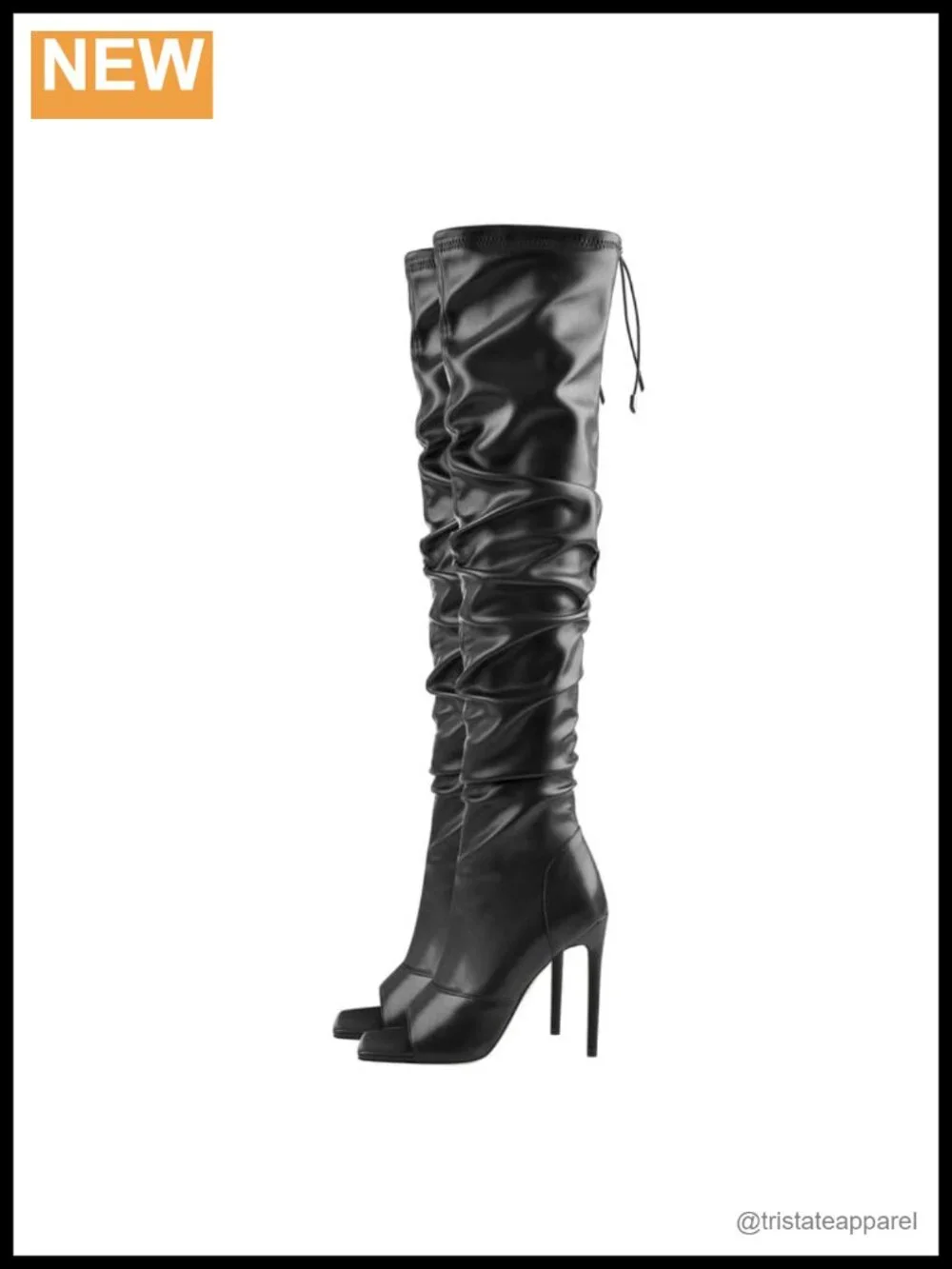 Stiletto Heel Over Knee Boots 24in Shaft Rhinestone Lace Up Pointed Toe